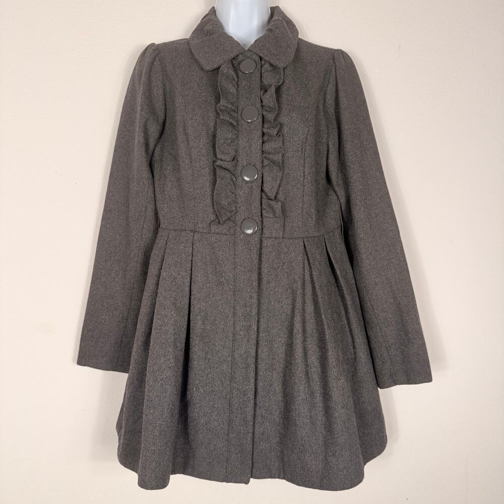 Forever 21 Twist Gray Wool Blend Fit & Flare Ruffle Coat Size Medium